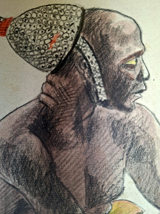 Marie Louise Stradiot-Bougnet - Congo -Lega Tribe Study – Watercolor - 1930's