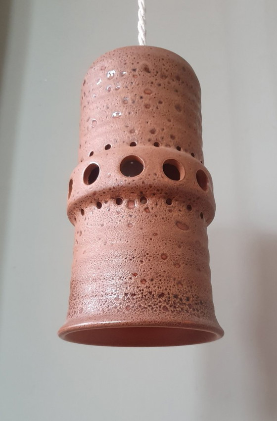 Image 1 of Set di 2 lampade a sospensione vintage in ceramica, Germania Ovest, vetro lava