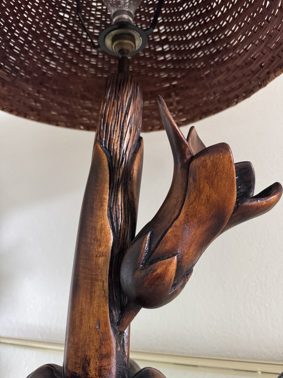 Image 1 of Lámpara floral madera tallada años 60