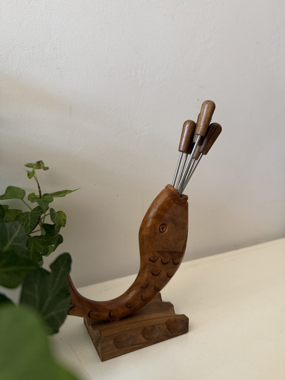 Image 1 of Palillos de cóctel de madera en soporte, década de 1970.