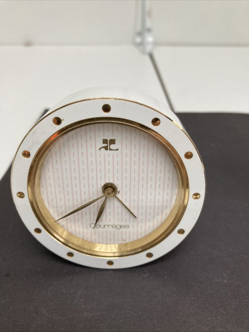 2 vintage 70s COURREGES alarm clocks in black, white and gold