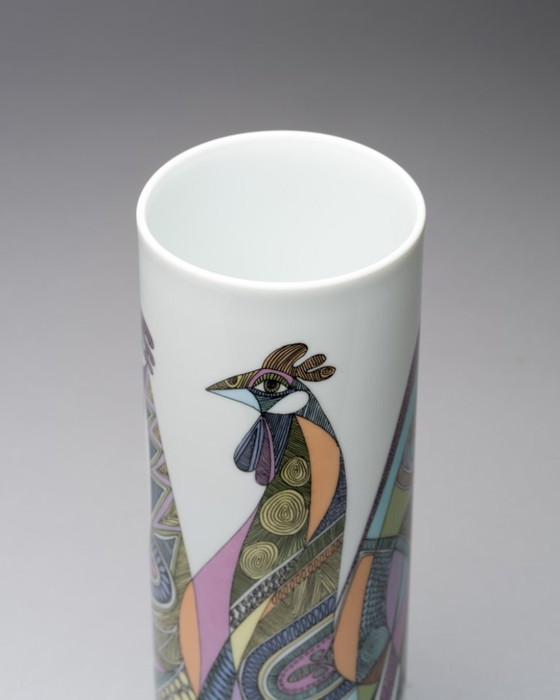 Image 1 of Rosenthal “Bulls” & “Roosters” Designer Vase Duo Cuno Fischer & Bjørn Wiinblad