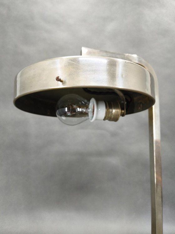 Image 1 of Rare Bauhaus Nickel Table Lamp with Glass Diffuser, 1930s