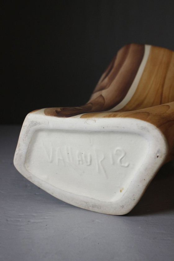 Image 1 of Grandjean Jourdan in Vallauris - Large satin-finish faux wood vase, France, 1950s