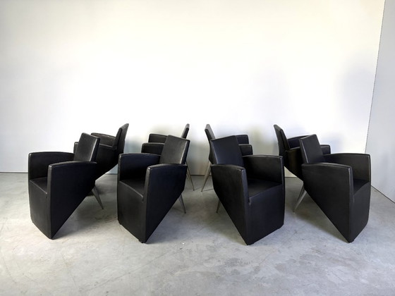 J. Lang Armchairs by Philippe Starck for Driade, 1980s, Set of 8, Leather, Plastic, Black (photo 10 of 16)