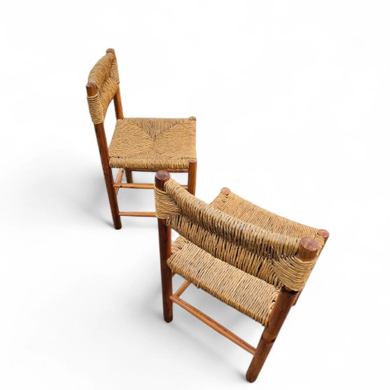 2 x pine wood woven reed dining chairs / France 1950s (photo 6 of 40)