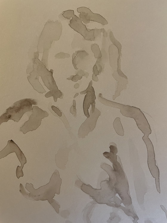 Image 1 of Ritratto femminile dipinto ad acquerello color seppia "Look"