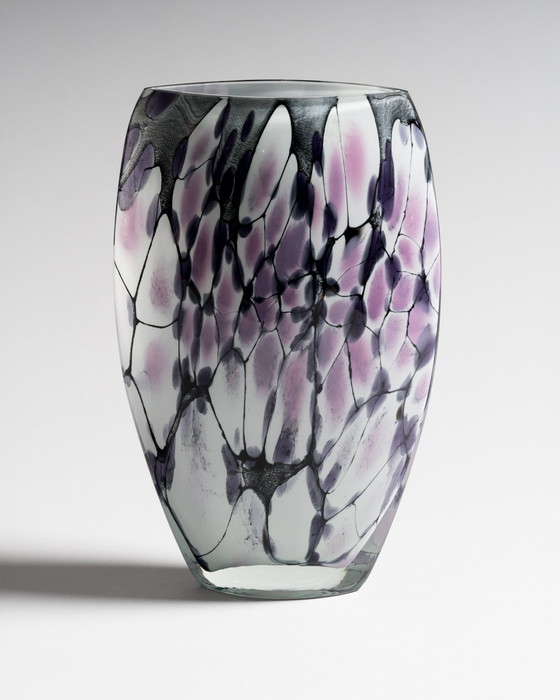 Image 1 of Large Murano Art Glass Vase 1980s • Hand Blown • Violet Black White Postmodern Italian