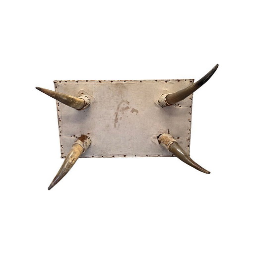 Mesa de centro francesa antigua de piel de vaca y cuernos, circa 1880