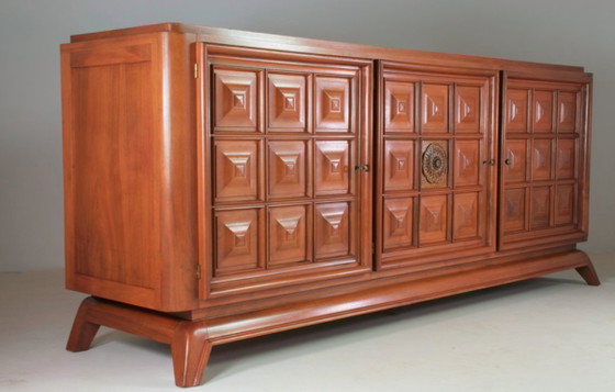Grande Credenza Brutalista Francese con Pannelli Intagliati, Anni '40 – Credenze, Legno (photo 2 of 15)