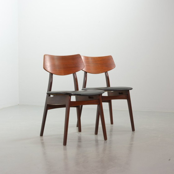 Image 1 of Elegante set di 2 sedie da pranzo in legno di teak Webe di Louis van Teeffelen, 1960.