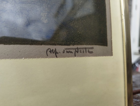 Colored Etching Alfred Van Neste – Atmospheric Cityscape (Framed) – Art, Glass, Metal (photo 3 of 10)