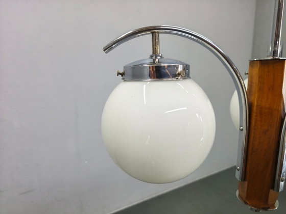 Image 1 of Lampadario Art Déco, cromo, noce e vetro, anni '30
