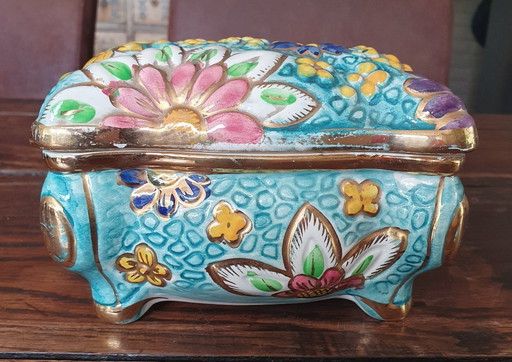Colorful ceramic box with lid - Belgium 1930-1950