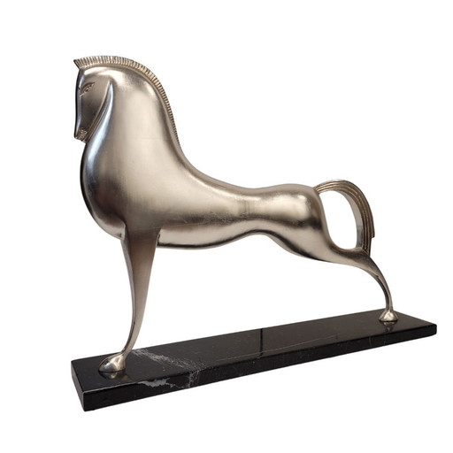 “Caballo”, Metal Plateado y Mármol, Boris Lovet-Lorski, Estilo Art Déco, 70’s - Estados Unidos