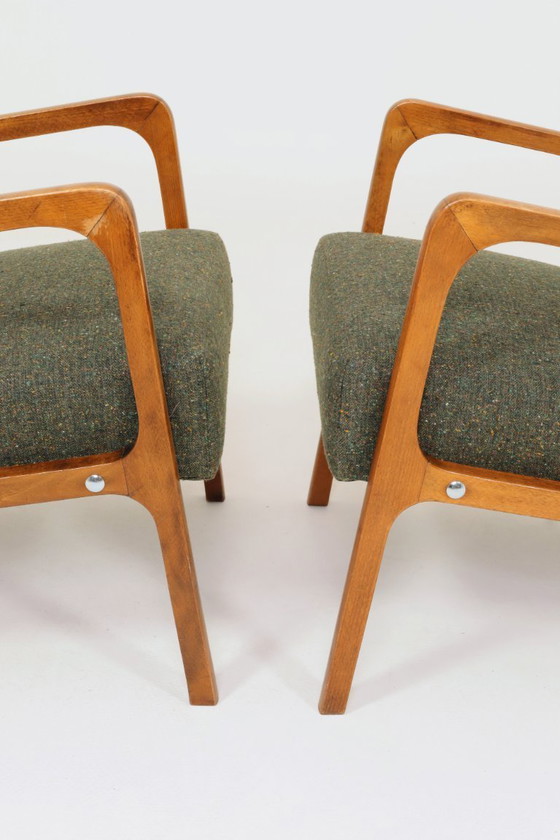 Image 1 of Vintage Pair Armchair Avocado Green Tweed Upholstery, 1960, Poland