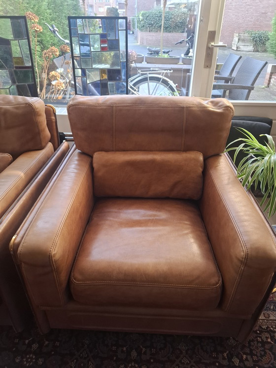 Image 1 of Baxter cognac leather sofa with two armchairs