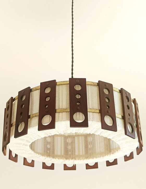Lampada a Sospensione Scandinava in Teak e Tessuto Circa 1960 – Lampade a sospensione, Wood (photo 2 of 10)