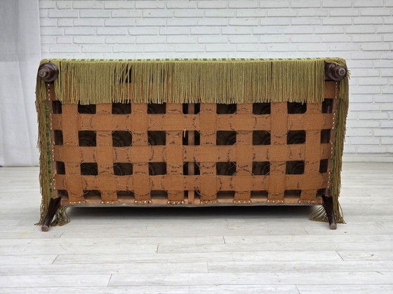 Image 1 of Deense tweezitsbank uit de jaren 50, groen meubelvelours, beukenhout.