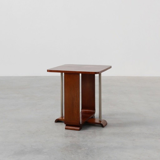 Art Deco Square Side Table in Oak Veneer, France Ca. 1925