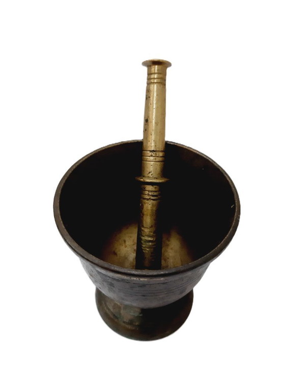 Image 1 of Early 1900s Brass Mortar with Pestle