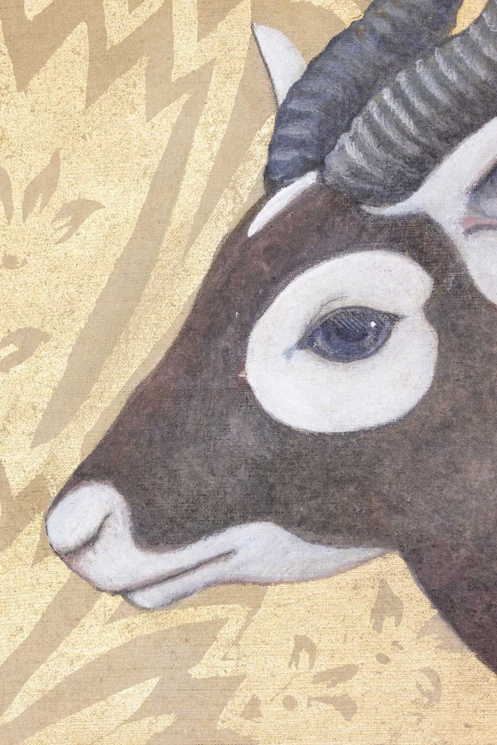 Image 1 of Gemalte Leinwand mit der Darstellung einer Gazelle. Zeitgenössisches Werk.