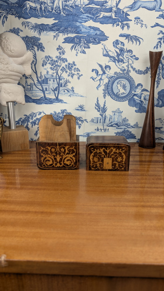 Image 1 of Porta carte in legno e intarsi, decorazione rinascimentale, periodo Napoleone III