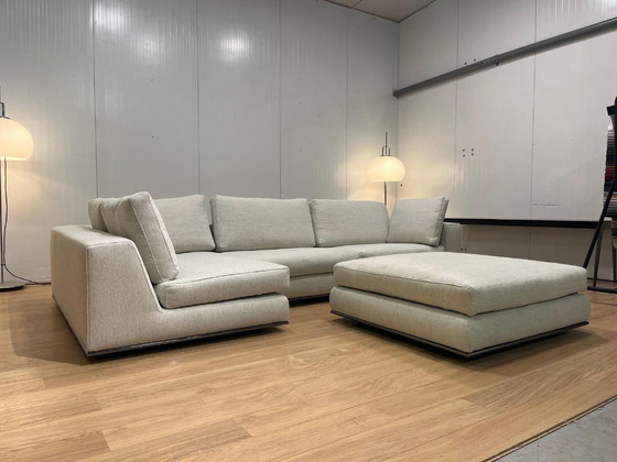 Image 1 of Canapé d'angle et tabouret Minotti Hamilton, récemment retapissés + Garantie