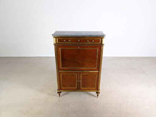 Original Louis XVI chest of drawers/secretary, mahogany, brass