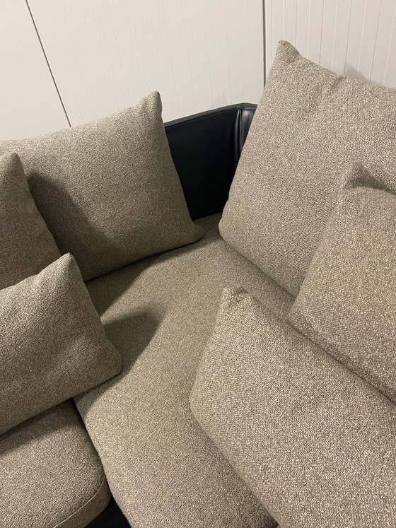 Natuzzi Opus: High-End Modular Leather Corner Sofa (305 cm) with Goose Feather Fabric Cushions | Black & (photo 9 of 14)