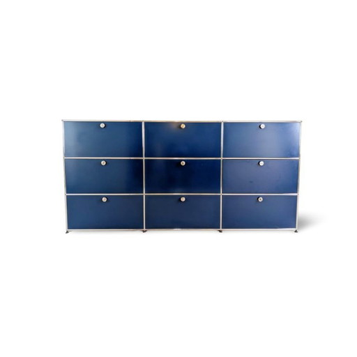 Original USM Haller sideboard, steel blue, 3x3; Fritz Haller chest of drawers