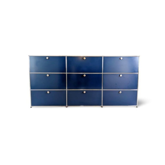 Image 1 of Original USM Haller sideboard, steel blue, 3x3; Fritz Haller chest of drawers
