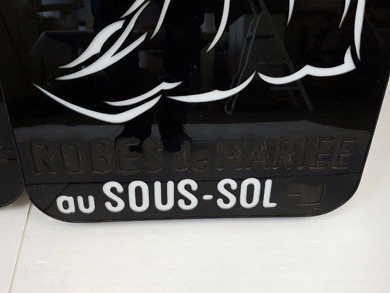 Image 1 of Vintage 1970s Plexiglas Sign: 70s Wedding Dresses