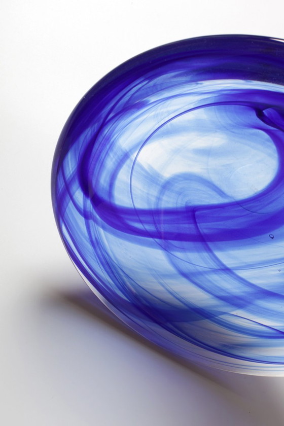 Image 1 of Mid-Century Large Blue Swirl Glass Bowl Atoll by Anna Ehrner for Kosta Boda / Sweden / 1990s