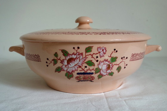 Image 1 of Art Deco Steingutservice mit Peking Emaille, Longwy Muster, 1930er, 14er Set