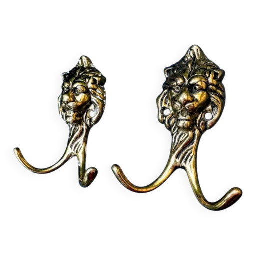 Paar massive Messing Löwen Garderobenhaken Jugendstil