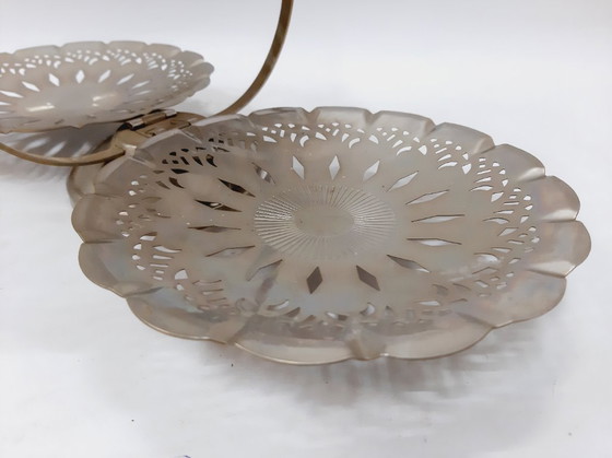 Image 1 of Présentoir à gâteaux pliant vintage, plateau de service pliant à 3 niveaux, présentoir à gâteaux argenté