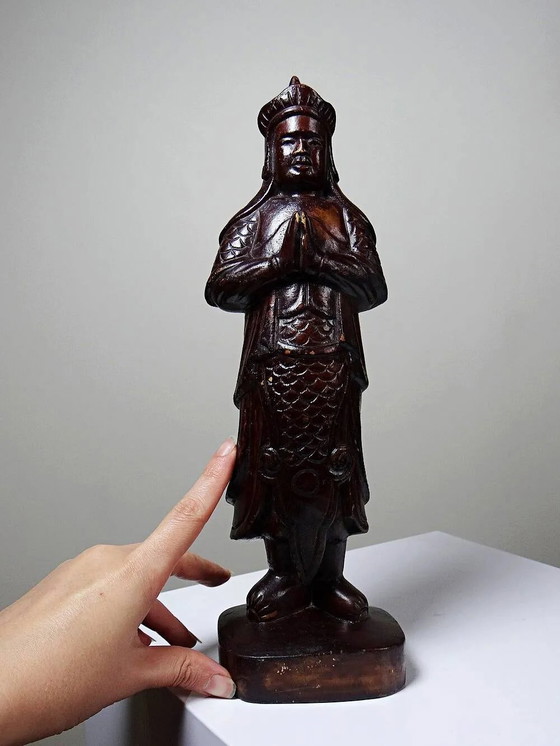 Asian folk art statuette in carved monoxyl wood, vintage 1930-1960, Sculpture, Brown (photo 3 of 13)