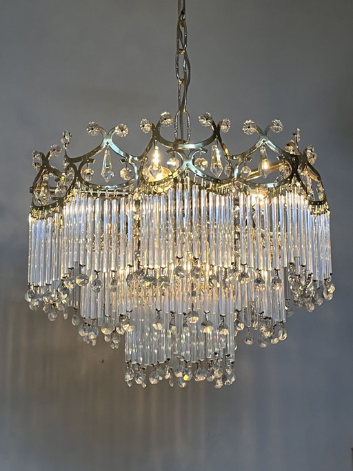 Art deco stijl hanglamp vintage kristallen staafjes bijzondere kwaliteit