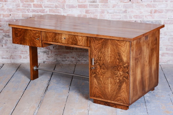 Restored Art Deco Writing Desk, By UP Závody, Walnut, Repolished, Czech, 1930s – Metal, Wood (photo 9 of 19)