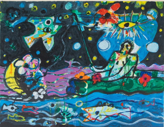 Image 1 of Guazzo / composizione figurativa colorata - Artista: Hans Truijen - Titolo: Viaggio notturno