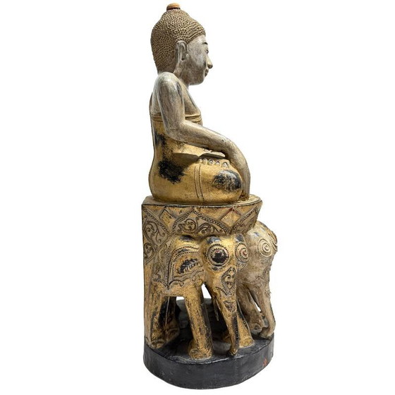 Antico Buddha birmano del XIX secolo - Legno policromo intagliato a mano - 57 cm – Sculture (photo 3 of 18)