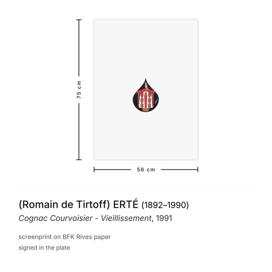 Image 1 of (Romain de Tirtoff) ERTÉ Cognac Courvoisier - Serigrafia Vieillissement 1991