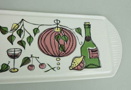 rectangular mid century ceramic cake plate with beautiful decor 1950s 1960s