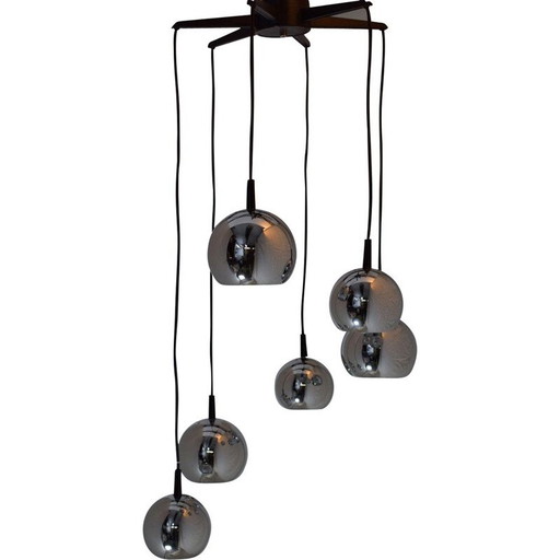 Vintage chandelier with 6 chrome waterfalls, 1970