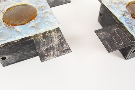 Image 1 of 2x Brutalistischer Wandleuchter aus Glas aus den 1960er Jahren von Tom Ahlström und Hans Ehrlich