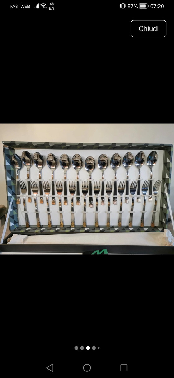 Image 1 of Servizio Posate MORINOX 51 Pezzi – Acciaio 18/10 e ORO ZECCHINO 24K – Vintage con Garanzia mai usato 