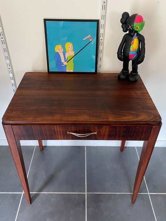 Image 1 of Vintage 1950s rosewood veneer side table/desk with one drawer