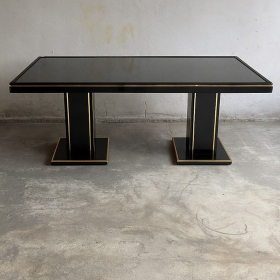 Image 1 of tavolo da pranzo in laccato nero e ottone anni '70