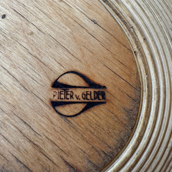 Image 1 of Design-Holzkorb von Pieter van Gelder - mit Bambusgriff - signiert - ca. 1960